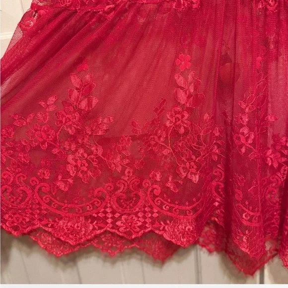 Torrid Red Lace Short Sleeve Babydoll Sheer Blouse - Picture 5 of 6